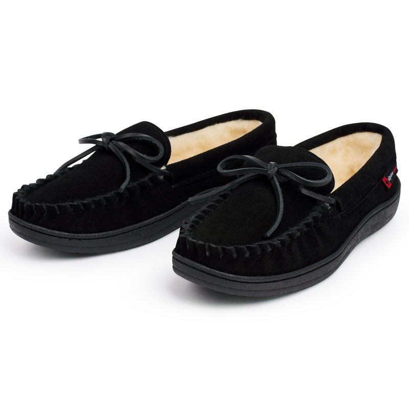 Alpine Swiss Sabine Womens Moccasin Slippers Genuine Suede House Shoe Memory Foam Insole Plush Faux Shearling Fur Indoor Outdoor Anti-Slip Rubber Sole BLK 9 - Image 5